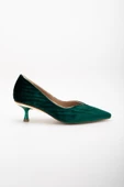 Büyük Numara Kaife V Yüzlü Yeşil Kadın Kısa Topuklu Ayakkabı thumbnail 3