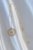 316L Çelik Zincir Gold Renk Lotus Model Kolye thumbnail 3