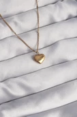 316L Çelik Gold Renk Kalp Model Love Kolye thumbnail 1