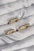 Pirinç Gold Renk Renkli Zirkon Taşlı Kare Model Küpe Seti thumbnail 2