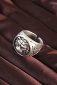 Gümüş Renk Aslan Figürlü Ayarlamalı Erkek Yüzük - 2