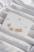 Pirinç Gold Renk Zirkon Taşlı Damla Model Küpe Seti thumbnail 1