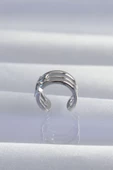 Pirinç Gümüş Renk Yonca Earcuff Küpe - 2