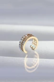 Pirinç Gold Renk İncili Baget Taşlı Earcuff Küpe thumbnail 2