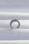 Pirinç Gümüş Renk İncili Baget Taşlı Earcuff Küpe - 2