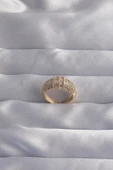 MuI MuI Pirinç Ayarlamalı Gold Renk Zirkon Taşlı Bombeli Yüzük - 1