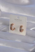XUPİNG Rose Renk Zirkon Taşlı İşlemeli Halka Küpe - 1