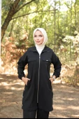 Fermuarlı Cepli Çıtçıt Detayı İkili Tesettür Eşofman Takımı - (38-46) - 71207 - Siyah thumbnail 5