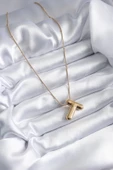 316L Çelik Gold Renk Bubble "T" Harf Model Kadın Kolye thumbnail 2