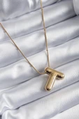 316L Çelik Gold Renk Bubble "T" Harf Model Kadın Kolye thumbnail 1