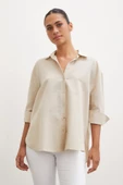 Yırtmaçlı Fakir Kol Gömlek Bej thumbnail 5