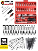 Germany Style 58 Parça ı Otomatik Lokma 1/4" 12 Parça Kombine Açık Ağız-yıldız Anahtar Takım - 1