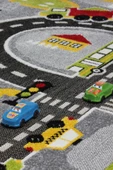 3 Boyutlu Gri Trafik Arabalı Ana Okulu Kreş Halısı Dokuma Çocuk Oyun Halısı - 4