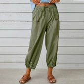 Keten Günlük Pantolon Beli Lastikli Bağcıklı - 1