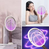 BUFFER® Şarjlı Sinek Öldürücü Masaüstü Standlı,Mor Işık 43cm Sinek Kovucu Raket - 1