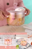 Tilbe Home 2 Adet Borosilikat Cam Tencere 1500ml Kalp Figürlü Isıya Dayanıklı Pembe Pink Kapaklı Tencere Seti - 3