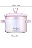 Tilbe Home 2 Adet Borosilikat Cam Tencere 1500ml Kalp Figürlü Isıya Dayanıklı Pembe Pink Kapaklı Tencere Seti - 5