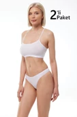 Malabadi 186 2'Li Paket Kadın Modal Düşük Bel Iz Yapmayan String & Tanga thumbnail 6