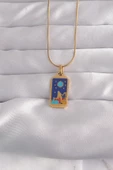 316L Çelik Gold Renk Mavi Mineli Kız Figür Tarot Kolye - TJ-BKO9033 - 1