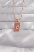 316L Çelik Gold Renk Mor Mineli El Figür Tarot Kolye thumbnail 1
