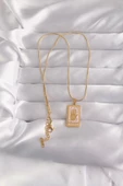 316L Çelik Gold Renk Pembe Mineli El Figür Tarot Kolye thumbnail 2