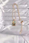316L Çelik Gold Renk Karışık Mineli El Figür Tarot Kolye thumbnail 2