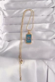 316L Çelik Gold Renk Mavi Mineli El Figür Tarot Kolye - 2