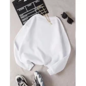 Lucky Life Üç İplik Biskilet Yaka Basic SweatShirt - Beyaz - 2