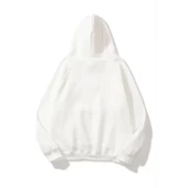 3 İplik Pamuklu Unisex Kapşonlu Sweetshirt - Beyaz - 1