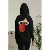 Unisex Kapşonlu Baskılı Sweetshirt - Siyah - 2