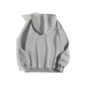 3 İplik Pamuklu Unisex Kapşonlu Sweetshirt - Gri - 1