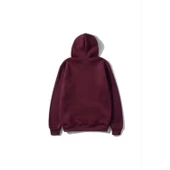 3 İplik Pamuklu Unisex Kapşonlu Sweetshirt - Bordo - 1