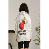Unisex Kapşonlu Baskılı Sweetshirt - Beyaz - 2
