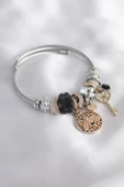 MuI MuI Gümüş Siyah Renk Arı Figür Zirkon Taşlı Anahtar Detay Kadın Charm Bileklik - 1