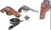 Vahşi Batı 2 Adet Revolver Seti 8li Mantar Patlatan Metal Kovboy Tabancası ve Rozet ve Kemeri Set - 2