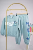 YENİ SEZON OKULA DÖNÜŞ BLUEY DESENLİ BİSİKLET YAKA PAMUK EŞOFMAN TAKIMI - 1