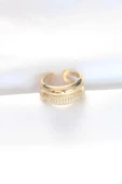 2li Görünümlü Zirkon Taşlı Gold Renk Ayarlanabilir Bombe Yüzük thumbnail 1