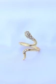 Pirinç Gold Renk Ayarlanabilir Zirkon Taşlı Yılan Yüzük thumbnail 2