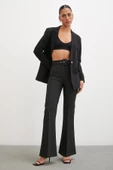 Kemerli İspanyol Paça Pantolon Siyah thumbnail 2