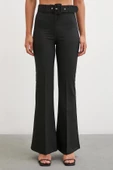 Kemerli İspanyol Paça Pantolon Siyah thumbnail 4