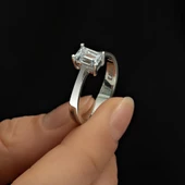 Swarovski Baget Taşlı Gümüş Tektaş Yüzük - 2