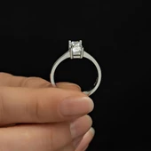 Swarovski Baget Taşlı Gümüş Tektaş Yüzük - 4