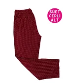 Kadın Desenli Kışlık İnce Yumuşak Süet Cepli Pijama Tek Alt - 5