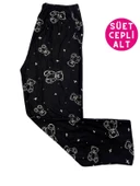 Kadın Desenli Kışlık İnce Yumuşak Süet Cepli Pijama Tek Alt - 7