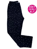 Kadın Desenli Kışlık İnce Yumuşak Süet Cepli Pijama Tek Alt - 8