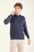 Erkek Desenli Polo Yaka Kazak İndigo - 1