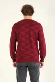 Erkek Kendinden Desenli Sıfır Yaka Kazak Bordo - 6