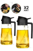 Madamev 2'li Çift Fonksiyonlu Cam Yağdanlık 450ml Zeytinyağı Sıvıyağ Şişesi Airfryer Sprey Yağlık Püskürtücü - 1