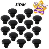 15 Adet Sert Plastik Mantar Düğme Kulp Siyah Dolap Mobilya Mutfak Dolabı Çekmece Kapak Kulpu Kulbu - 1