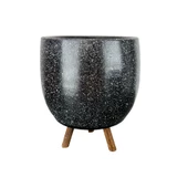 Bitki Tasarımı Siyah Granit Toprak Saksı Saksılık Salon Çiçeklik 3 Ayaklı - 19 CM - 5